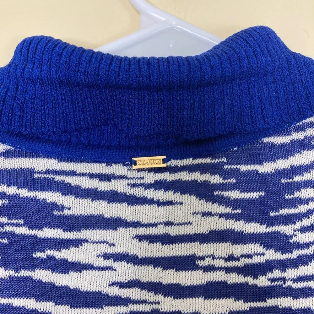 St. John Cardigan Womens Blue White Santana Knit Sweater Small Wool Blend - Picture 5 of 10